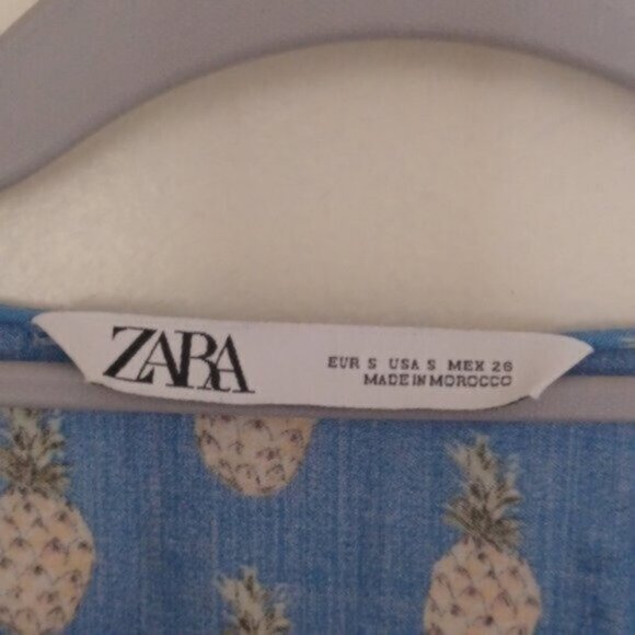 Zara Blue Pineapple Blouse Top, S - Picture 4 of 8